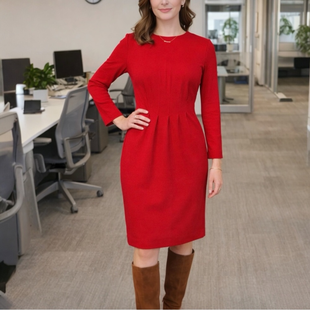 Vintage Red Knit Dress Made in USA Minimalist 80s Power Business Dress